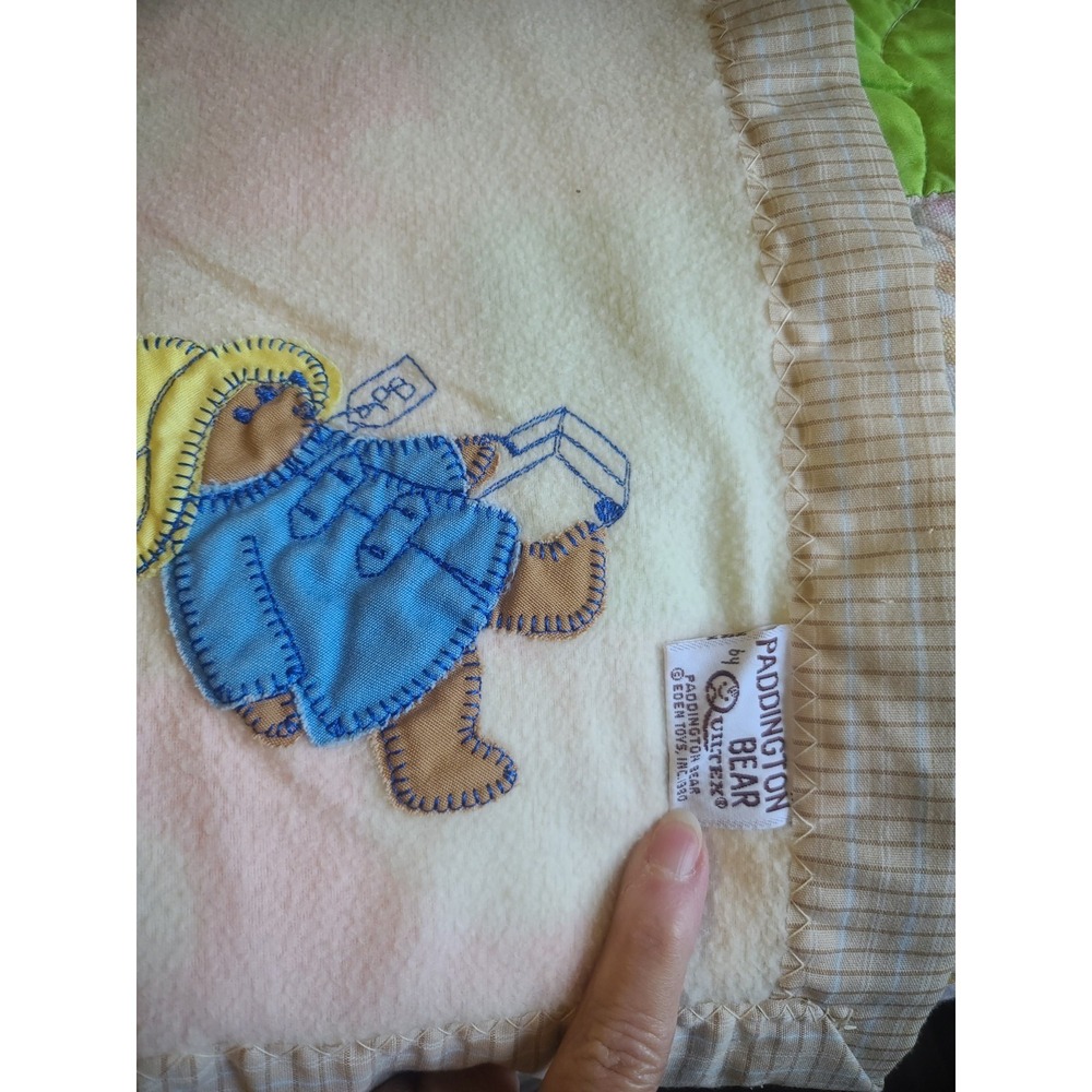 Vtg 1980 Quiltex Paddington Bear Baby Blanket Eden Toysโ Fleece Plaid Trim Lovey